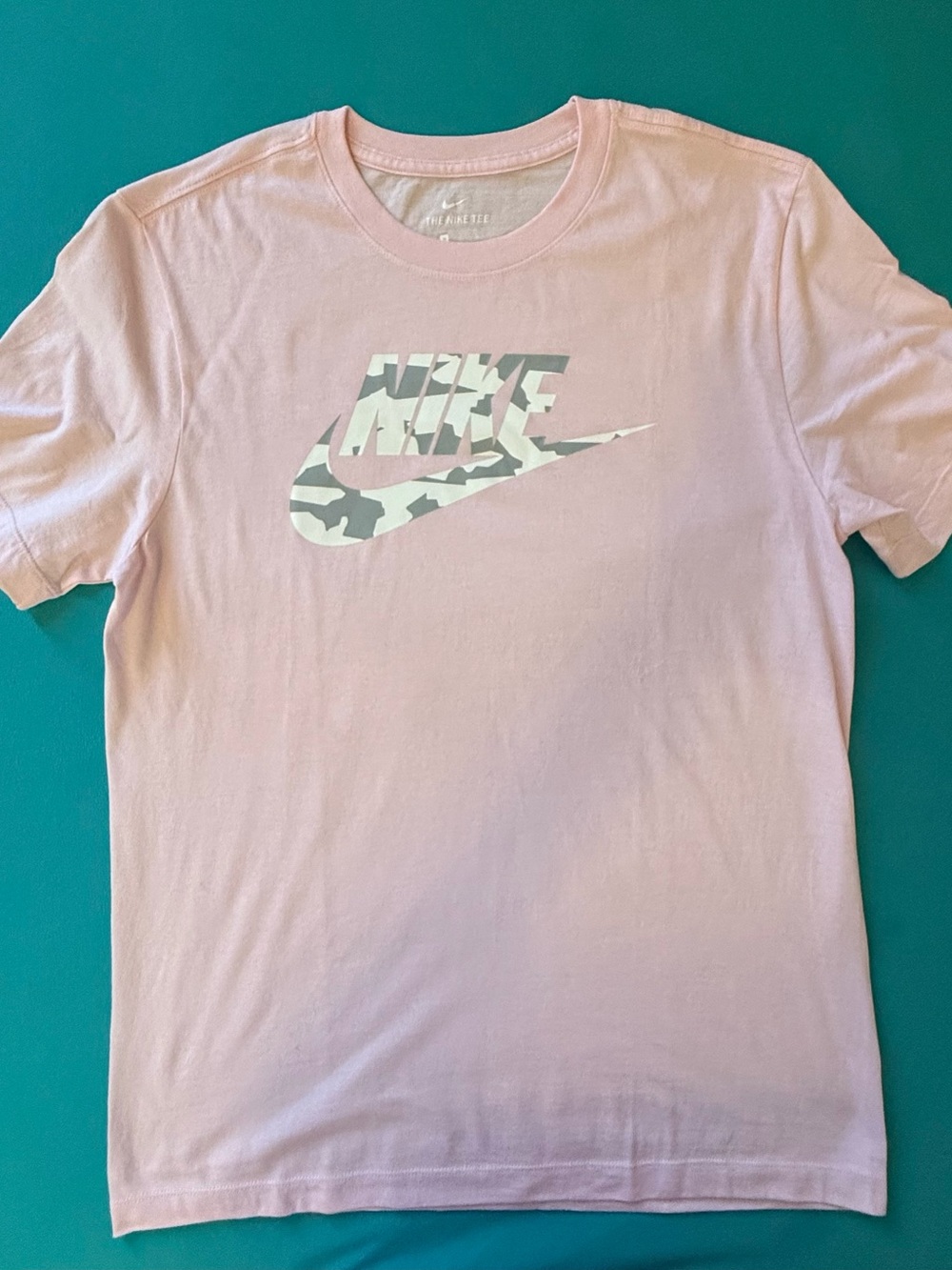 Nike Pink Crew Neck T-Shirt with Camo Swoosh